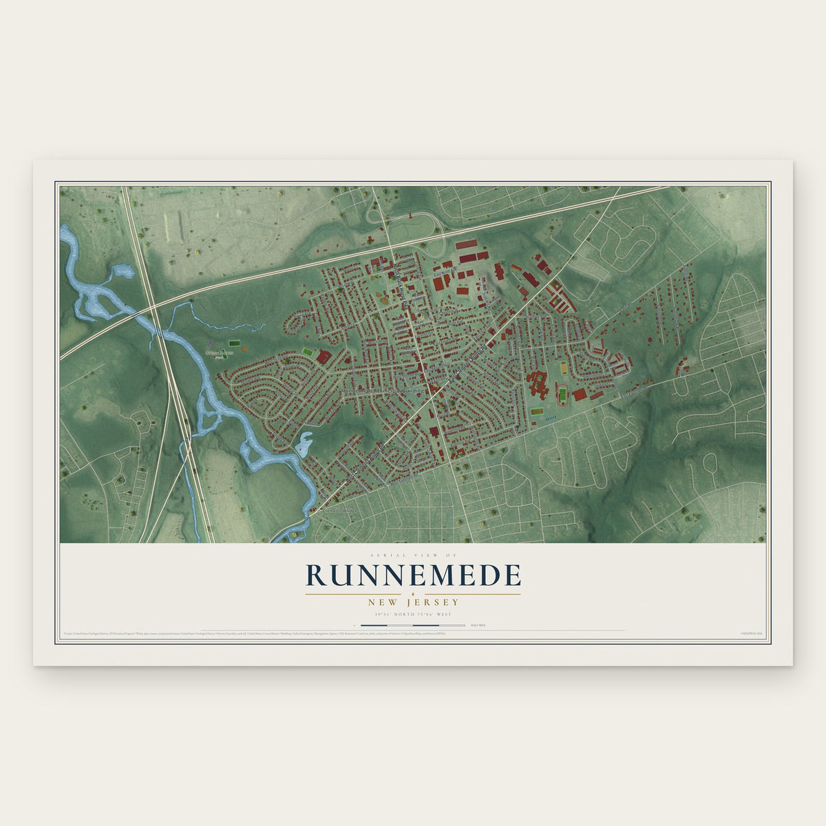 Runnemede, New Jersey map print, the full design