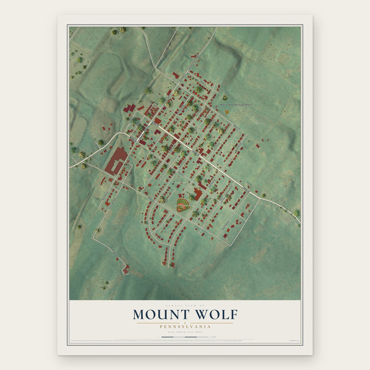 Mount Wolf, Pennsylvania map print, the full design