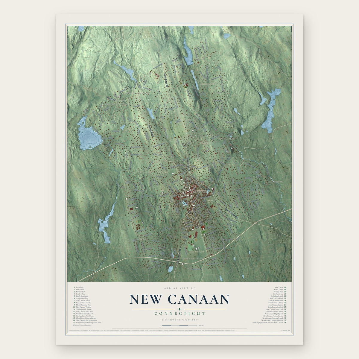 New Canaan, Connecticut map print, the full design