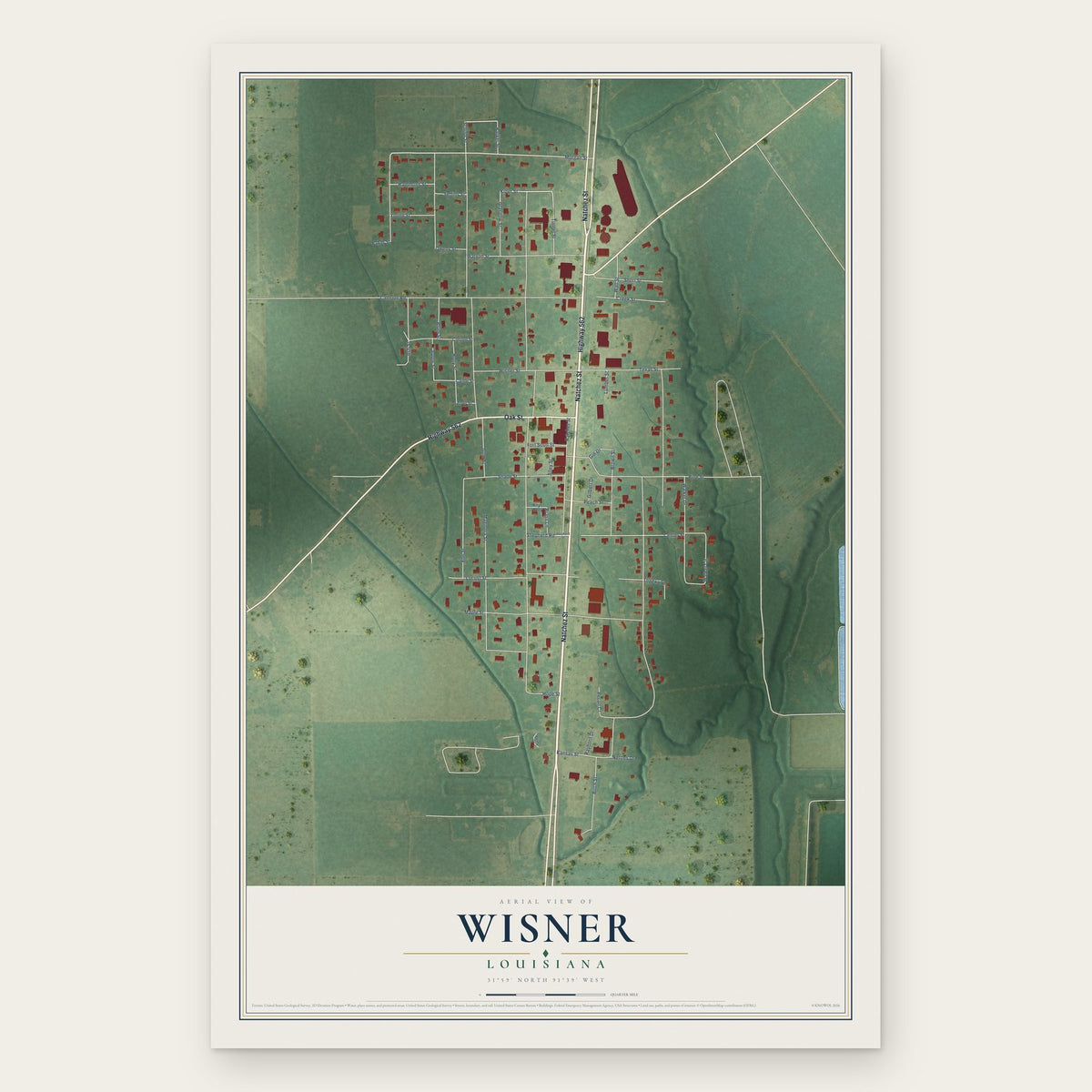 Wisner, Louisiana map print, the full design