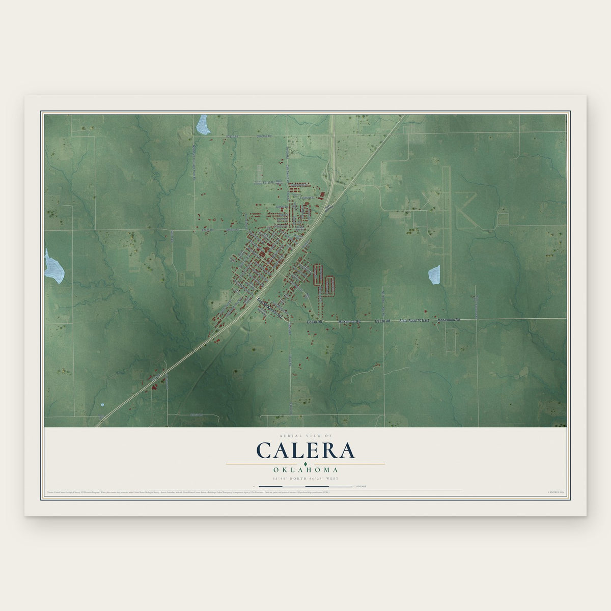 Calera, Oklahoma map print, the full design