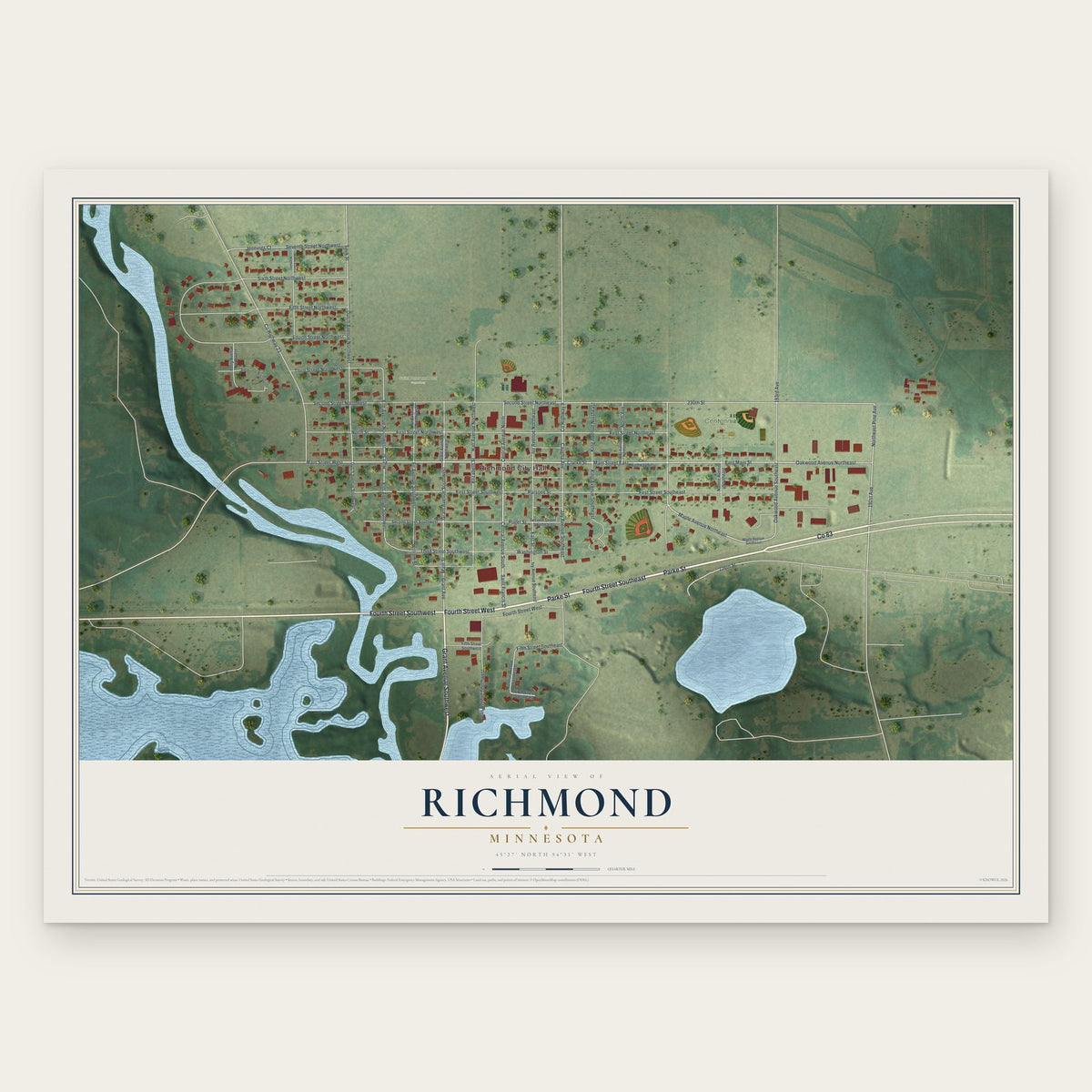 Richmond, Minnesota map print, the full design