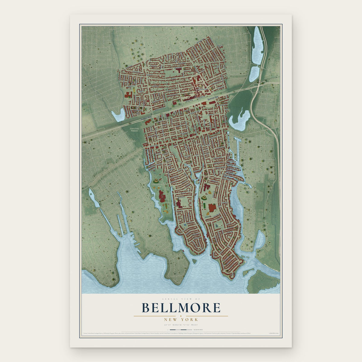 Bellmore, New York map print, the full design