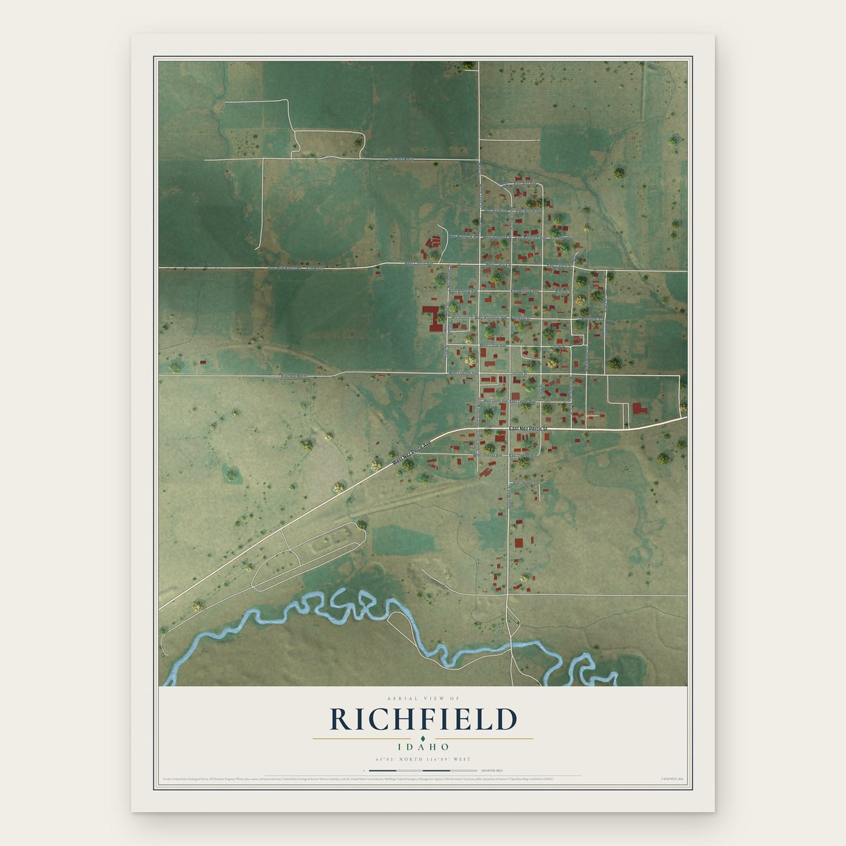 Richfield, Idaho map print, the full design