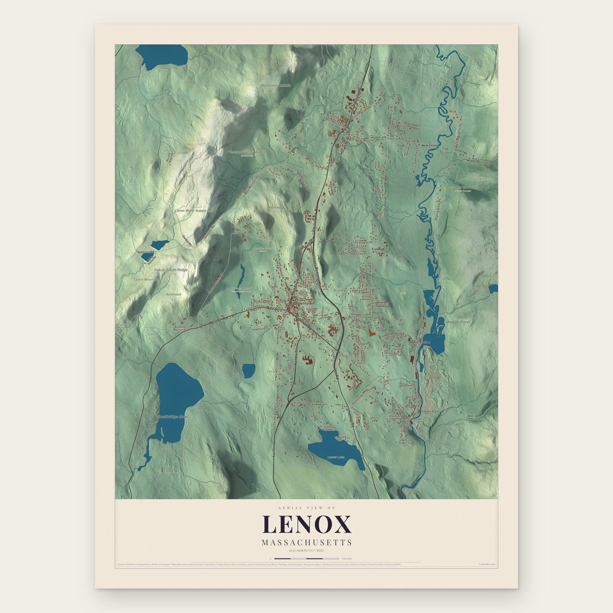 Lenox, Massachusetts map print, the full design