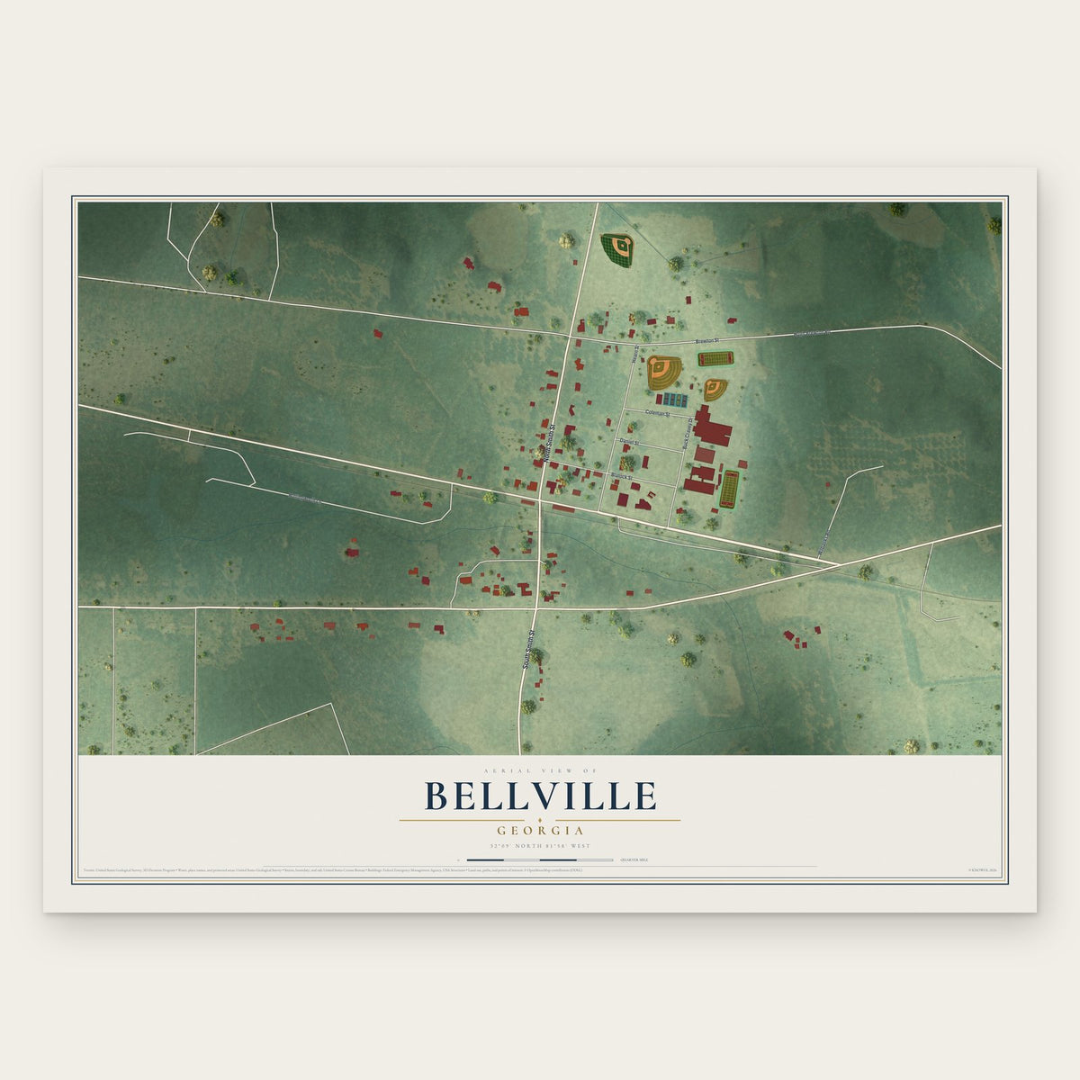 Bellville, Georgia map print, the full design