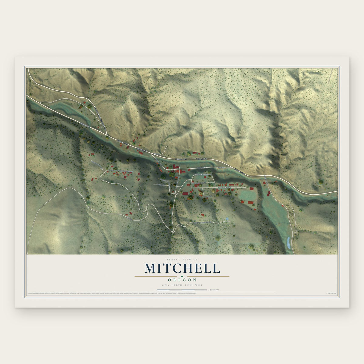 Mitchell, Oregon map print, the full design