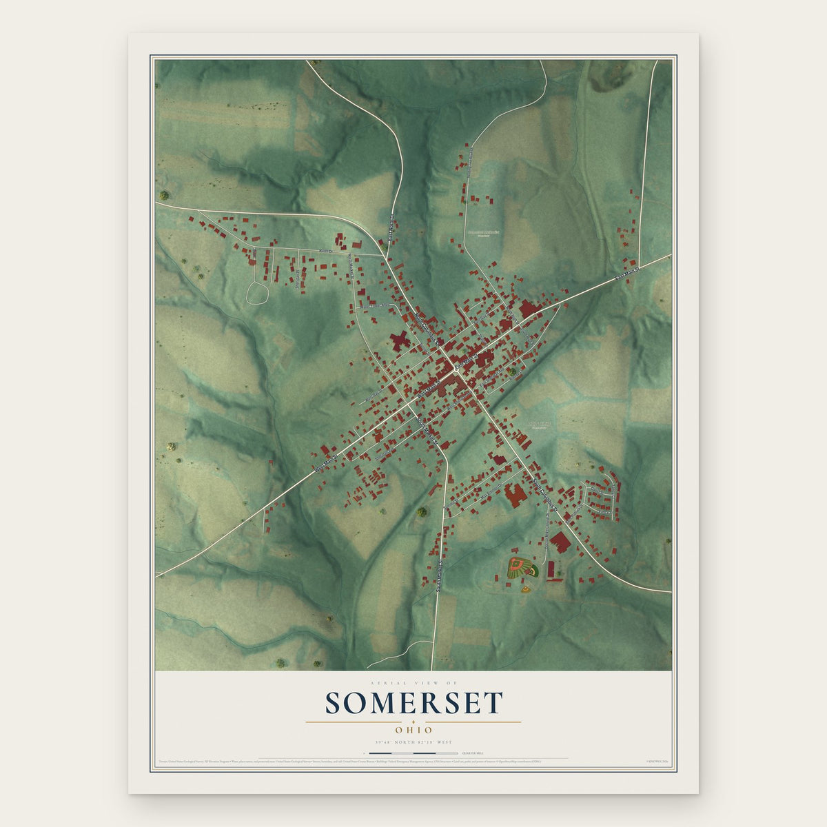 Somerset, Ohio map print, the full design