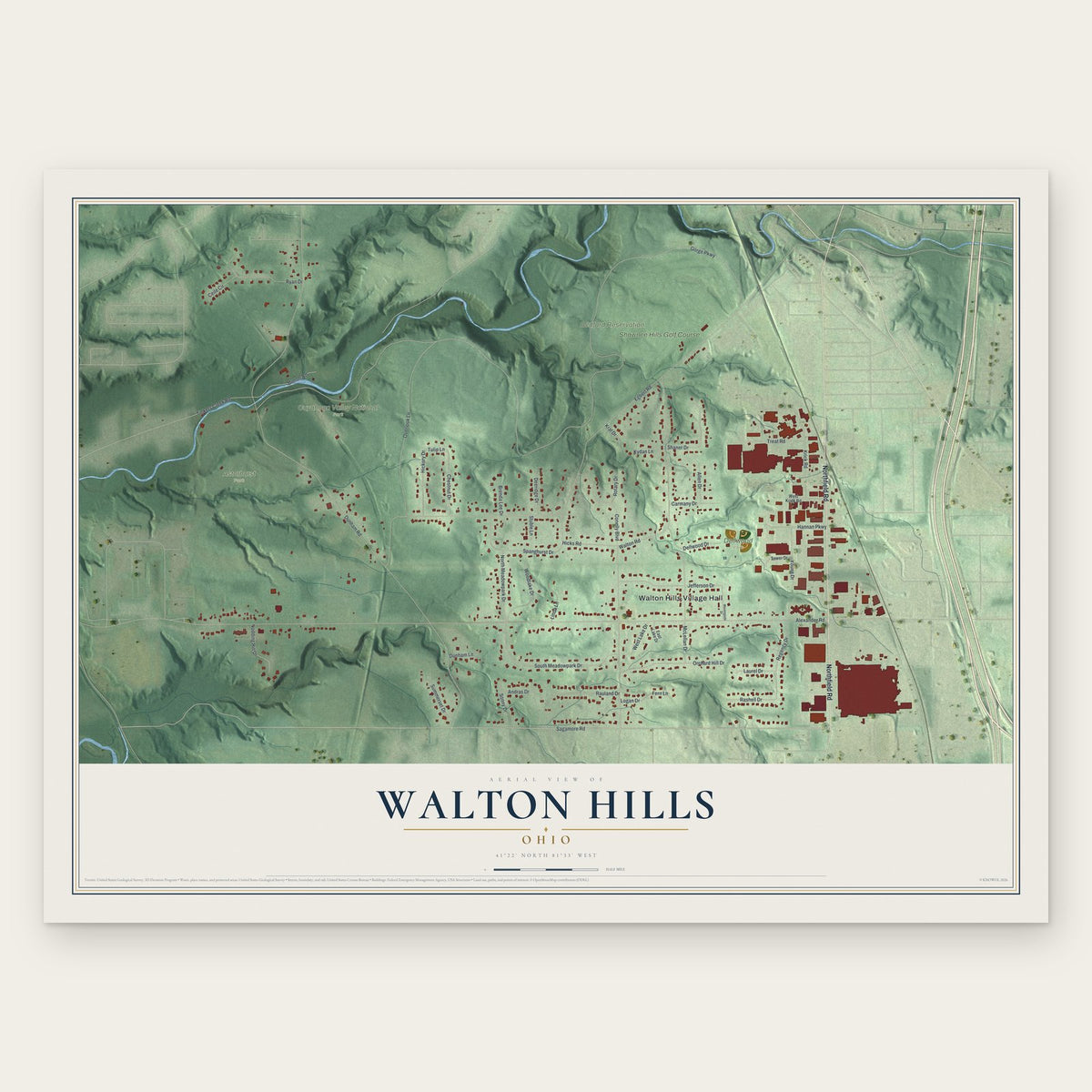 Walton Hills, Ohio map print, the full design