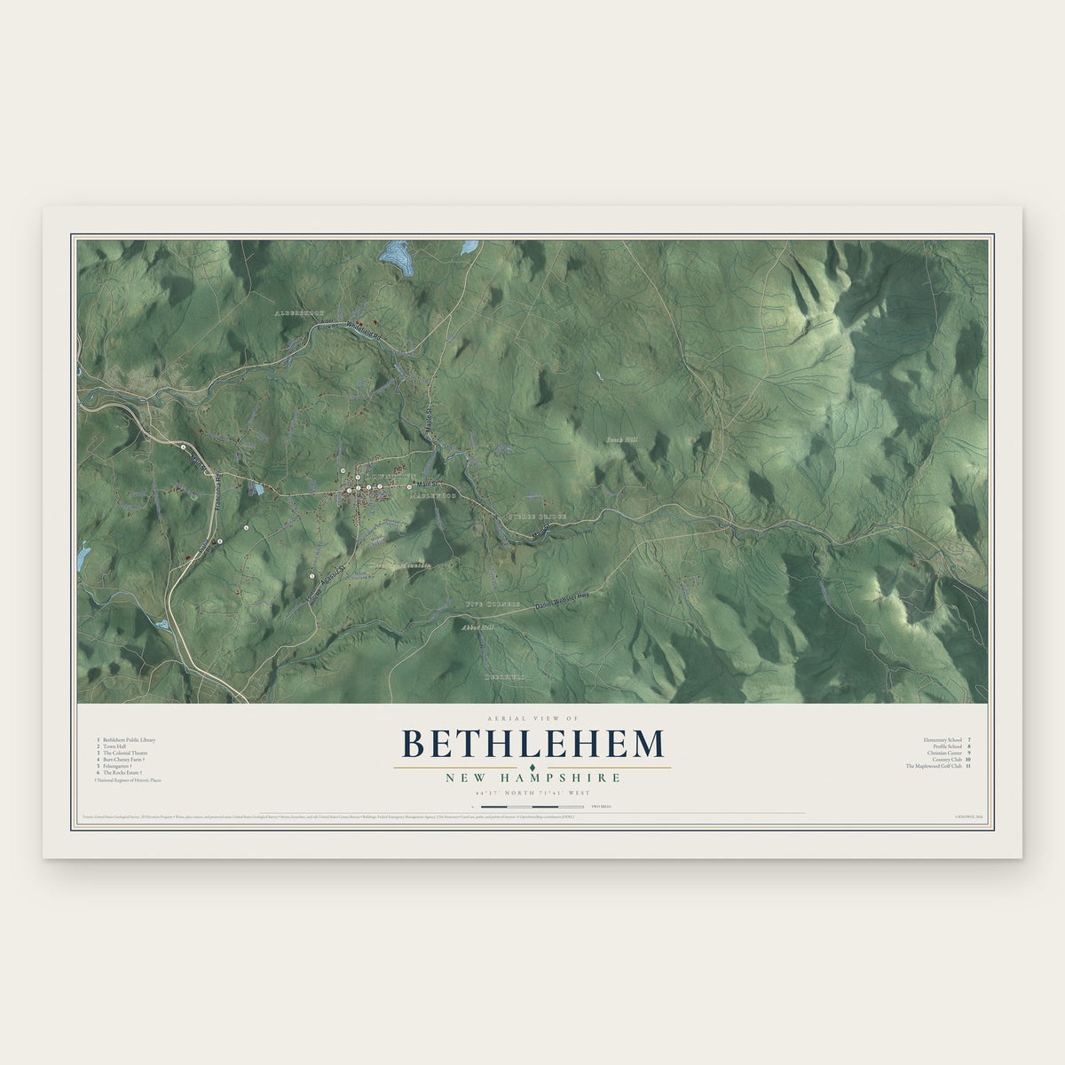 Bethlehem, New Hampshire map print, the full design