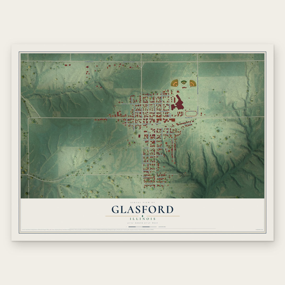 Glasford, Illinois map print, the full design