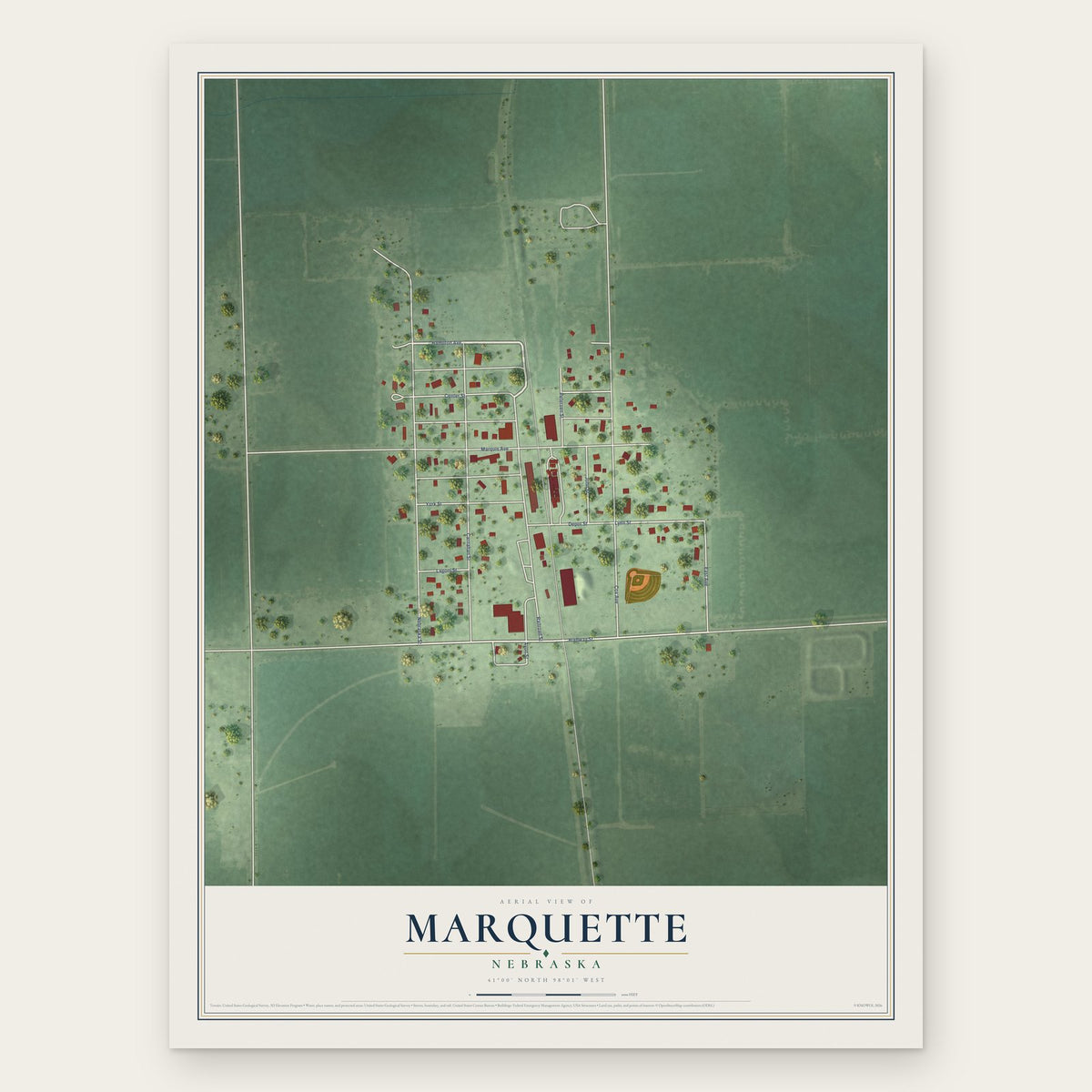 Marquette, Nebraska map print, the full design