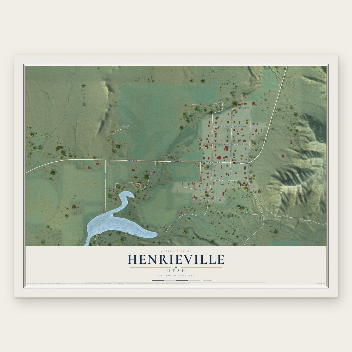 Henrieville, Utah map print, the full design
