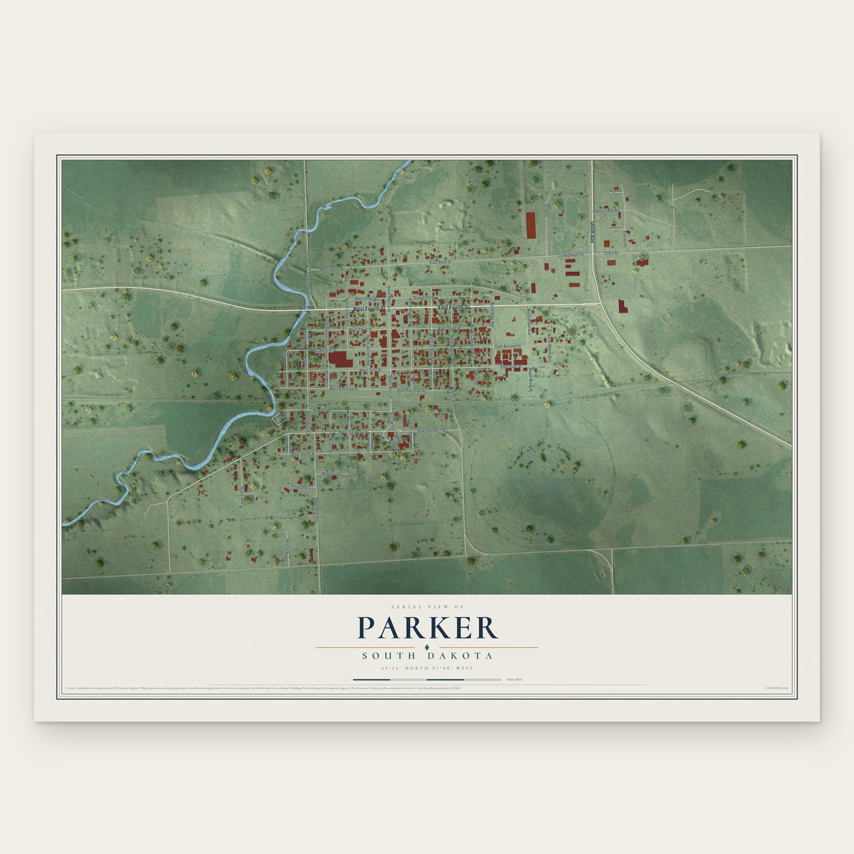 Parker, South Dakota map print, the full design