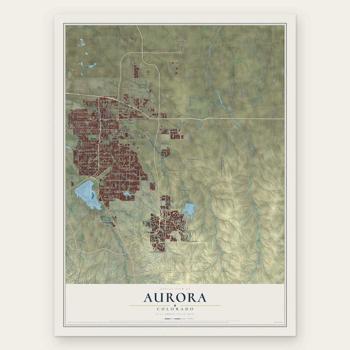 Aurora, Colorado map print, the full design
