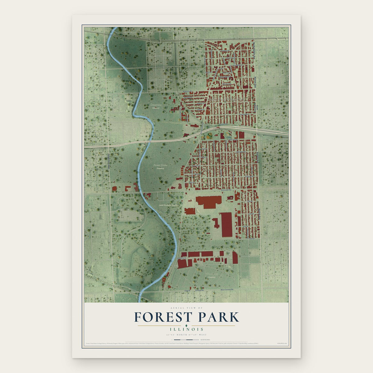 Forest Park, Illinois map print, the full design