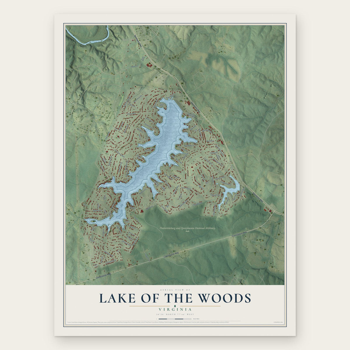 Lake of the Woods, Virginia map print, the full design