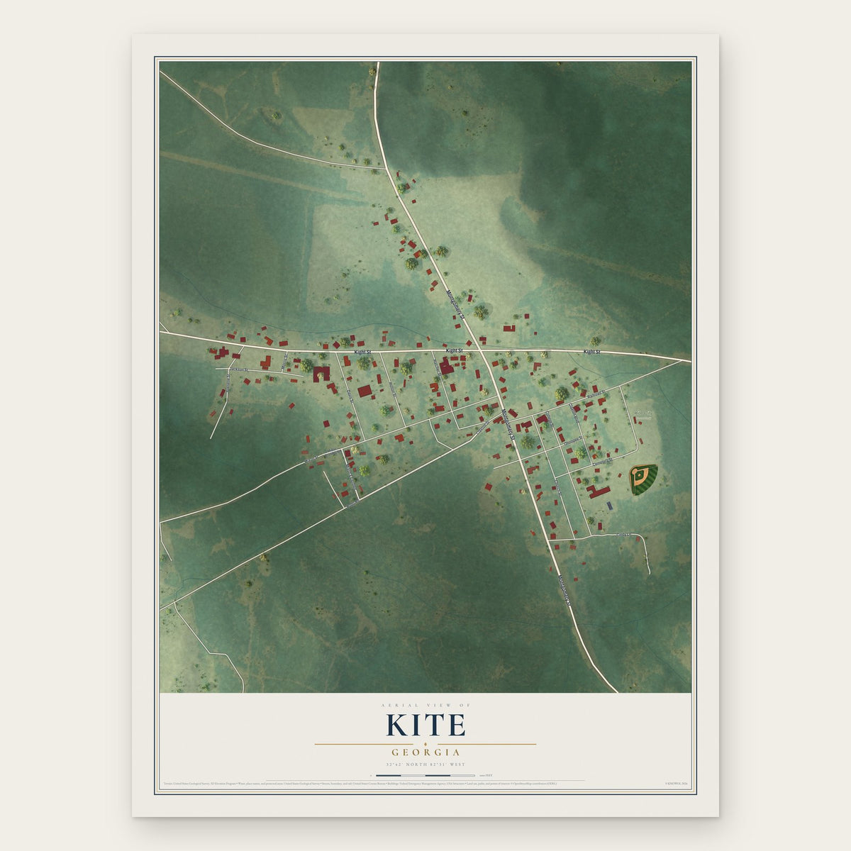 Kite, Georgia map print, the full design