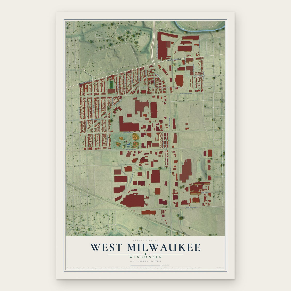 West Milwaukee, Wisconsin map print, the full design