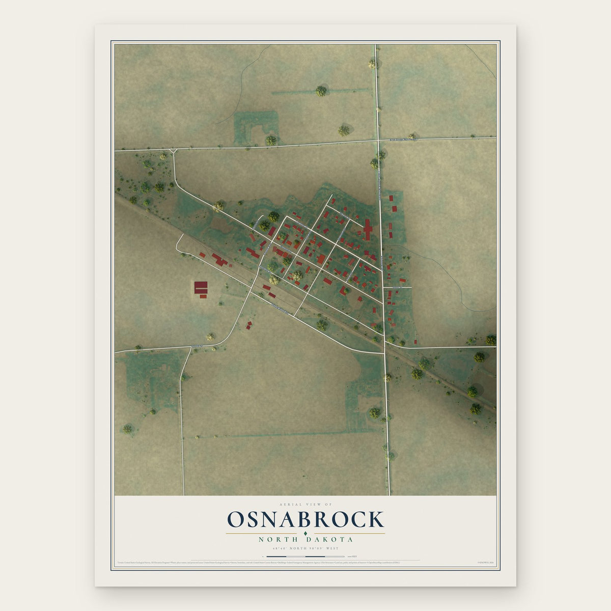 Osnabrock, North Dakota map print, the full design