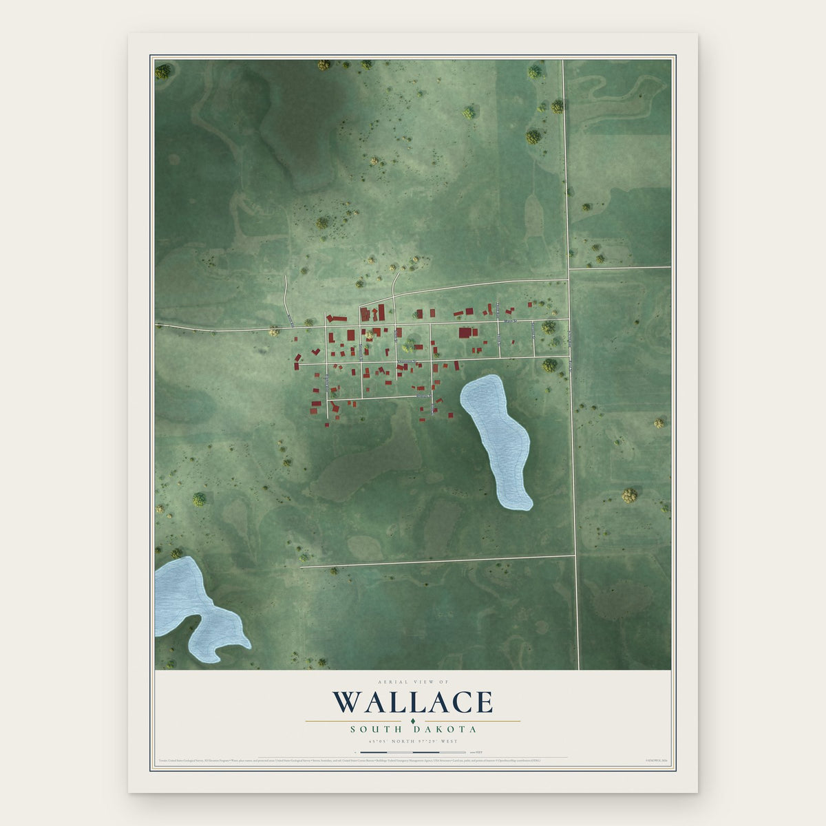 Wallace, South Dakota map print, the full design
