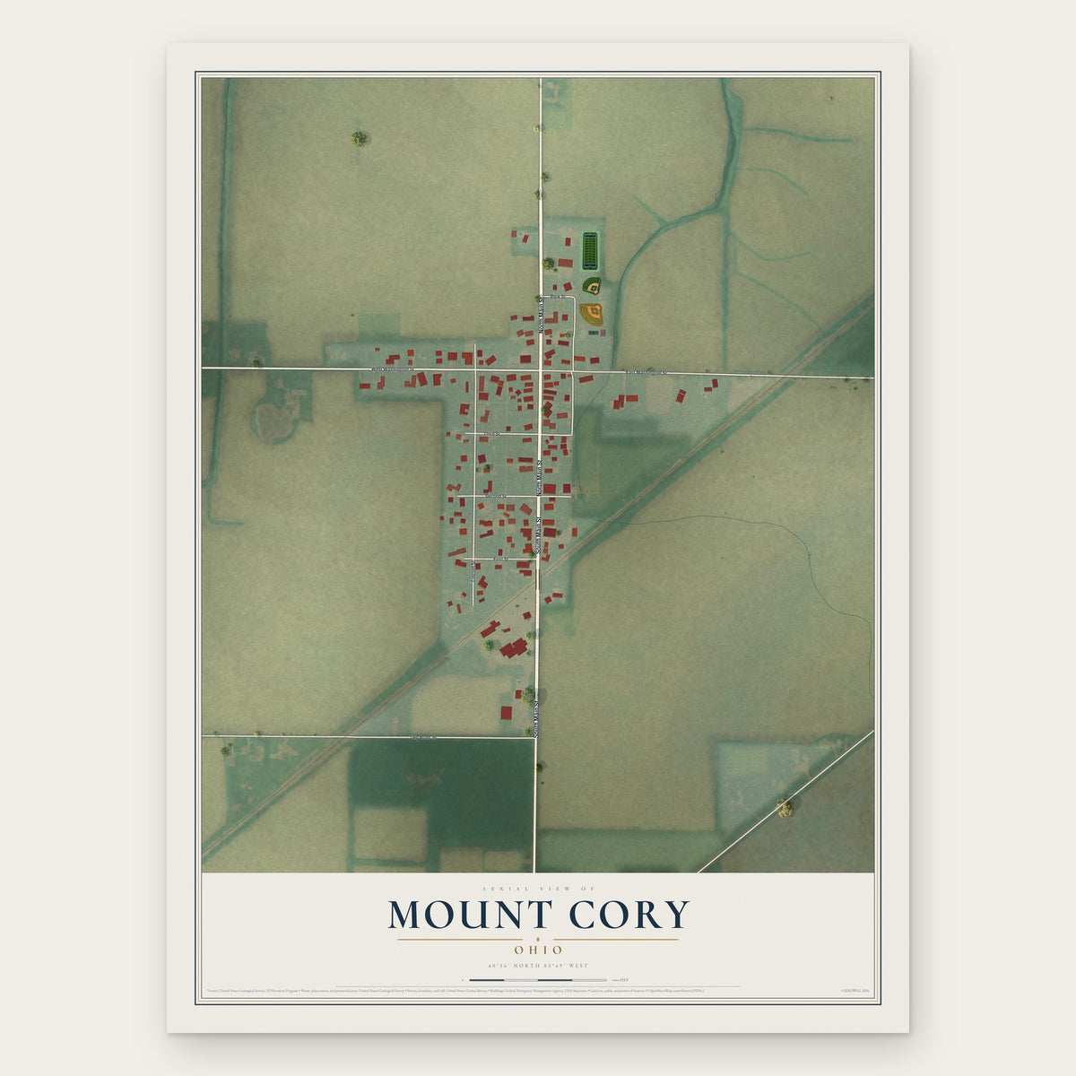 Mount Cory, Ohio map print, the full design