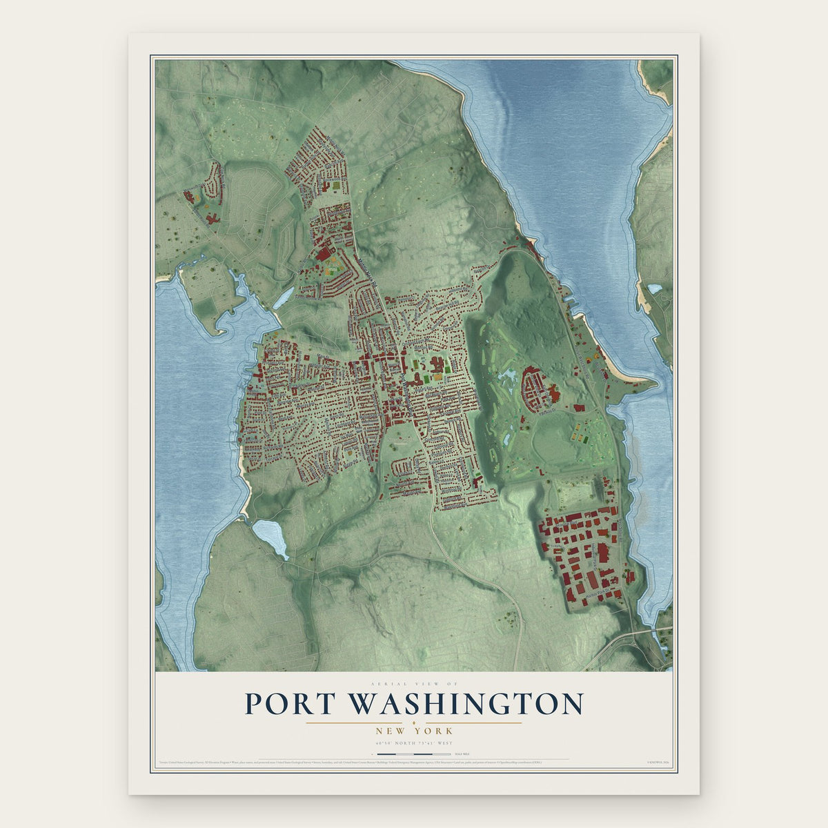 Port Washington, New York map print, the full design