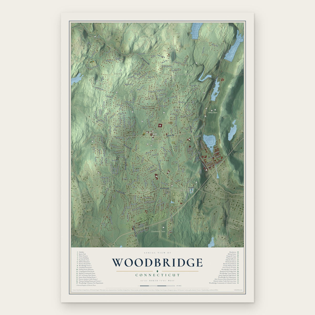Woodbridge, Connecticut map print, the full design