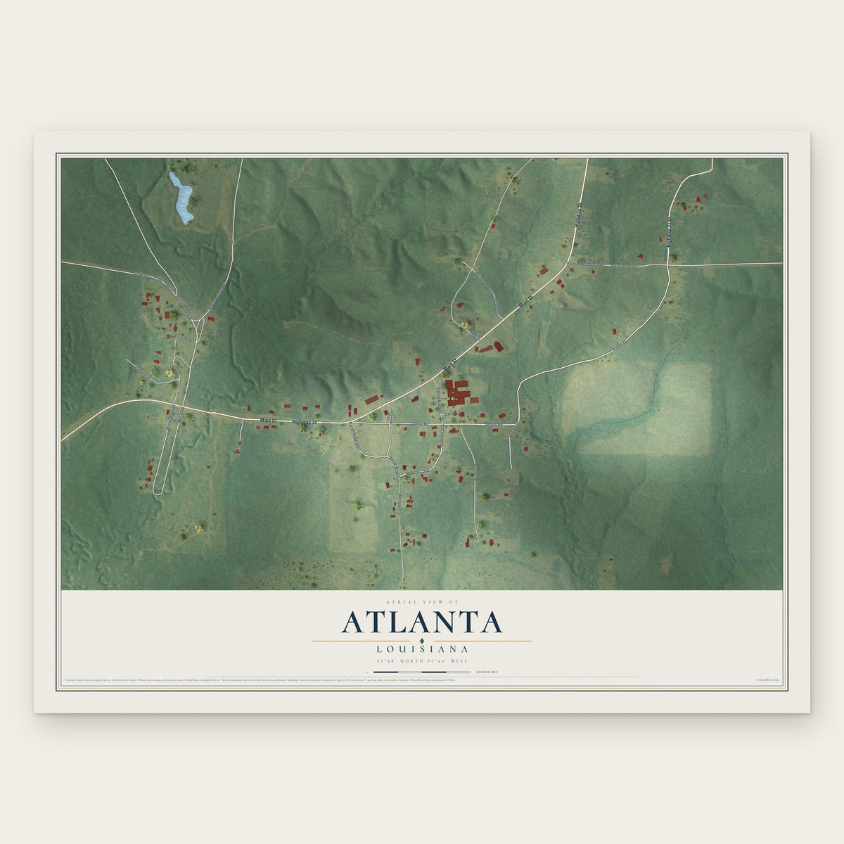 Atlanta, Louisiana map print, the full design