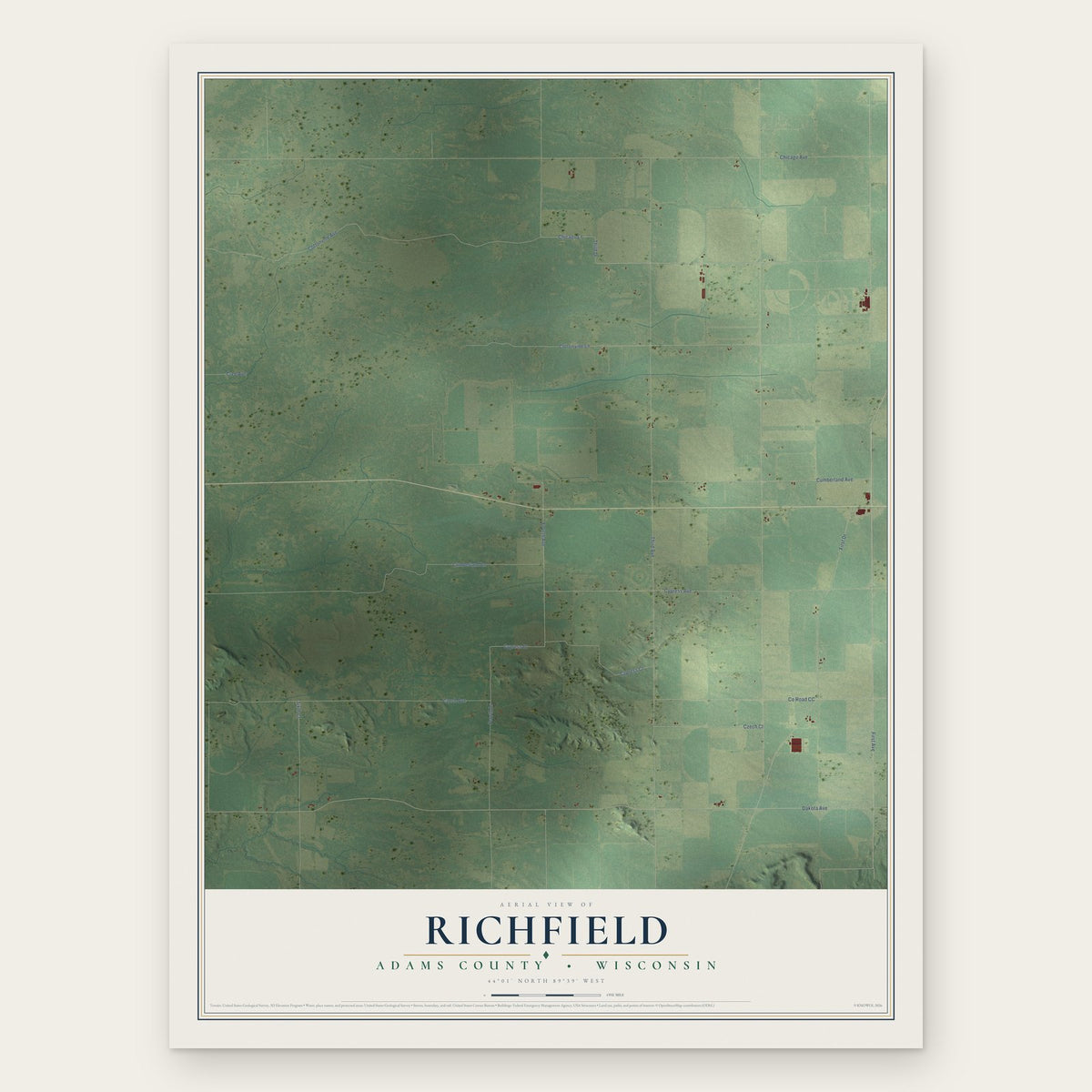 Richfield, Adams County, Wisconsin map print, the full design