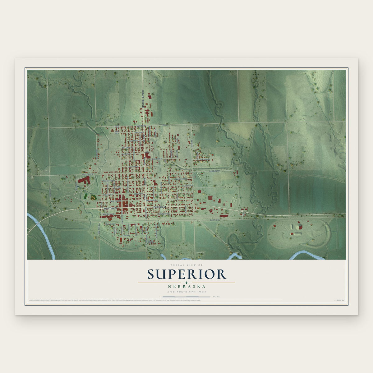 Superior, Nebraska map print, the full design