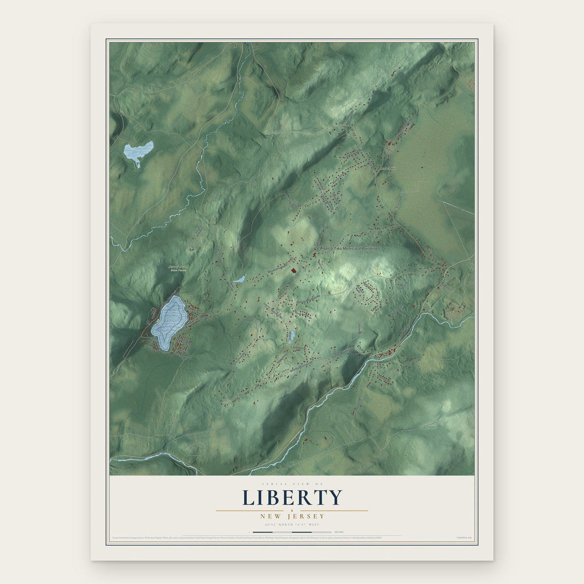 Liberty, New Jersey map print, the full design