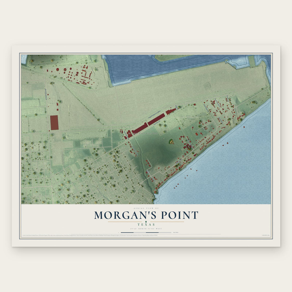Morgan's Point, Texas map print, the full design