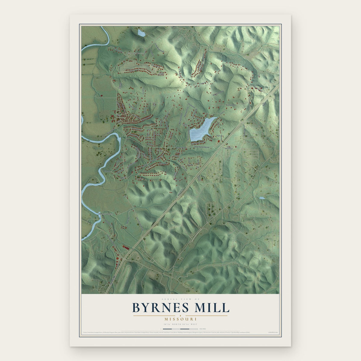 Byrnes Mill, Missouri map print, the full design