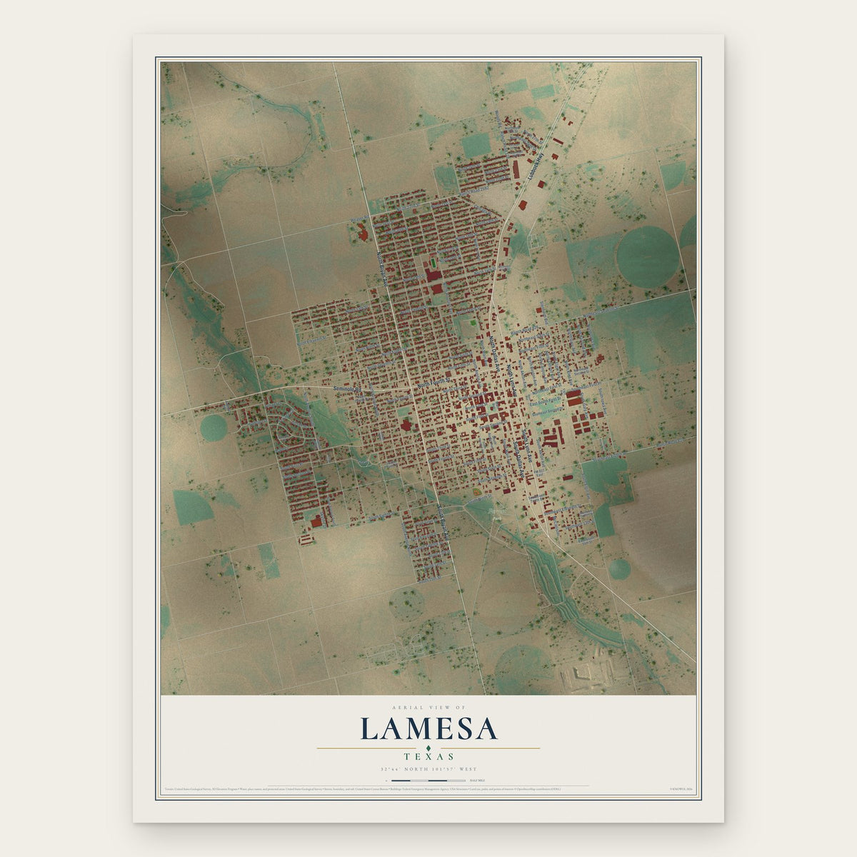 Lamesa, Texas map print, the full design