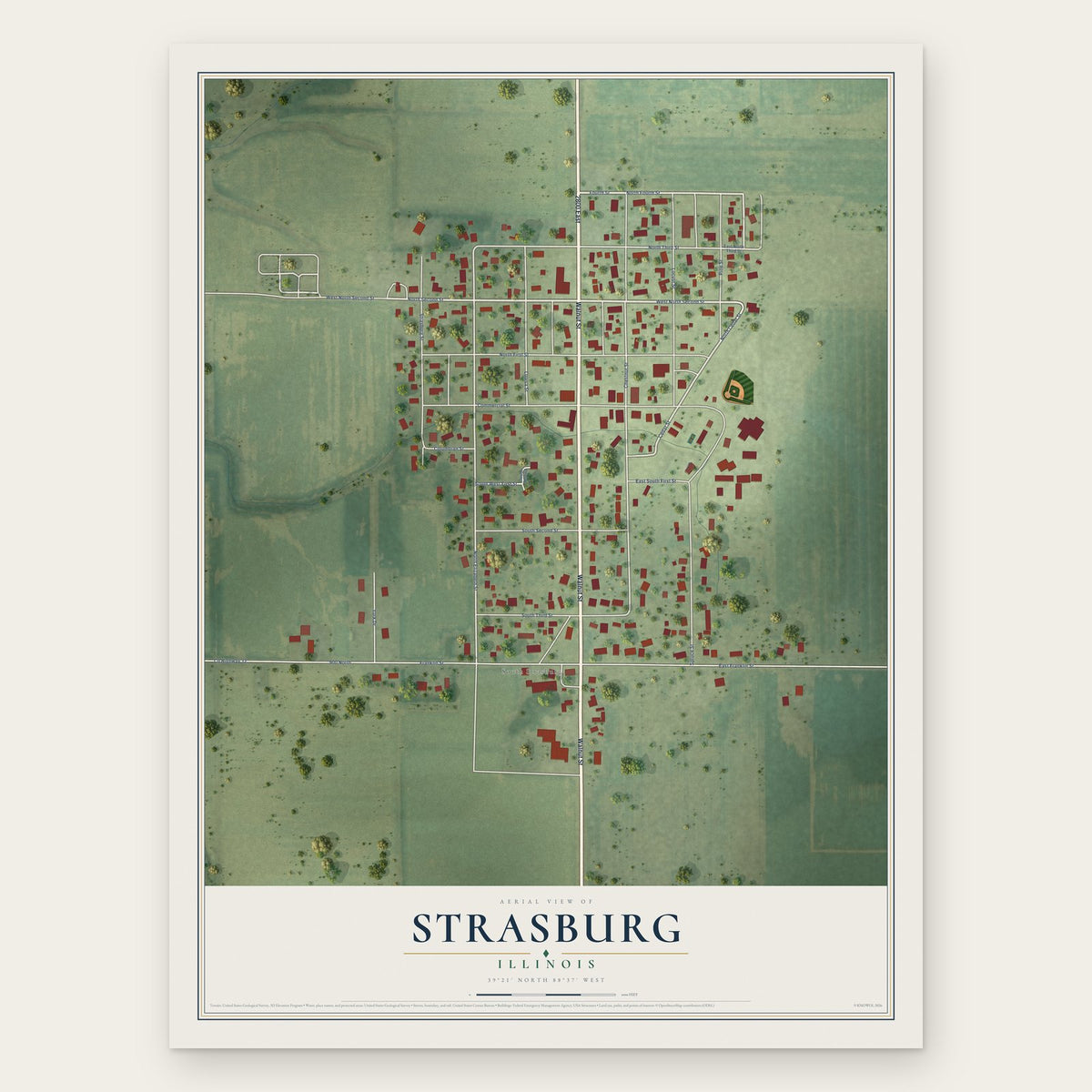 Strasburg, Illinois map print, the full design