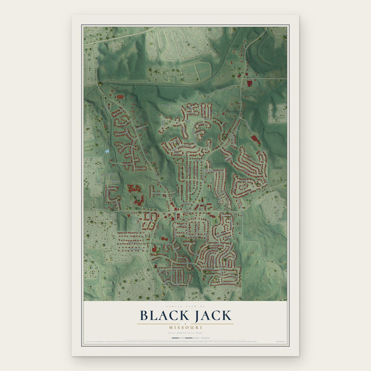 Black Jack, Missouri map print, the full design