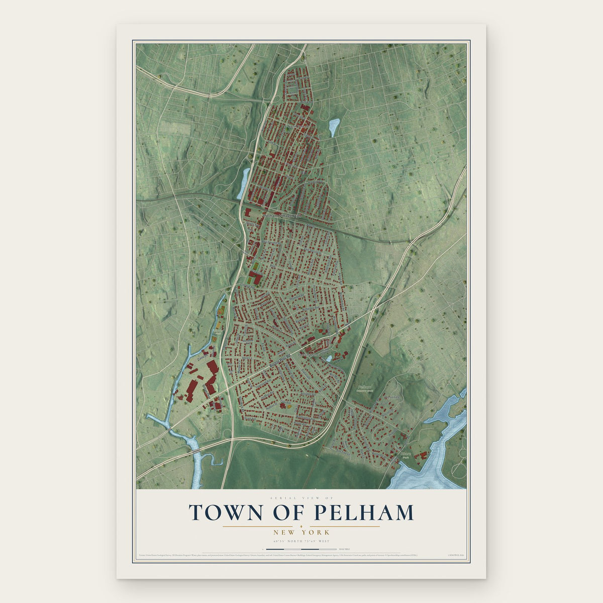 Town of Pelham, New York map print, the full design