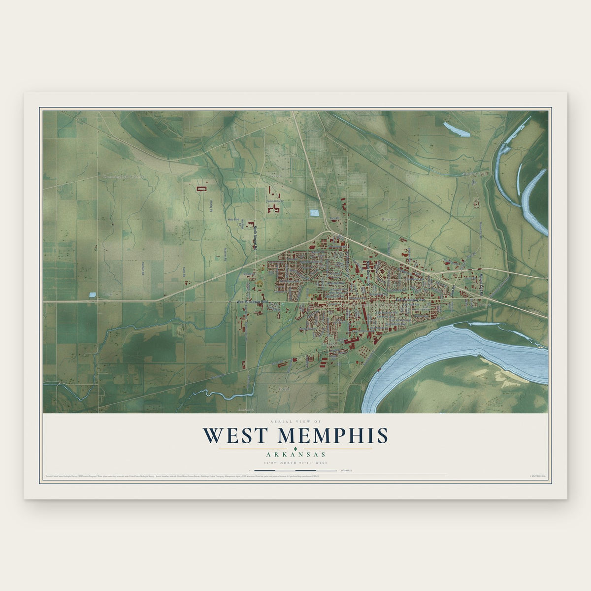 West Memphis, Arkansas map print, the full design