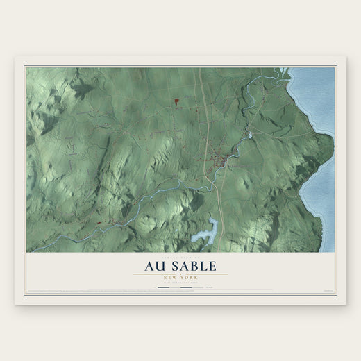 Au Sable, New York map print, the full design