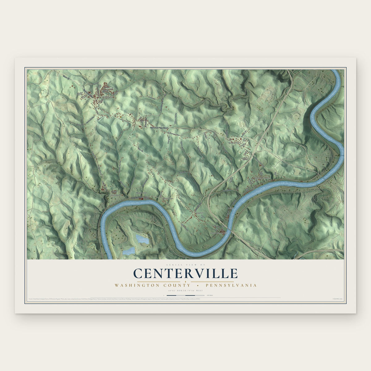 Centerville, Washington County, Pennsylvania map print, the full design
