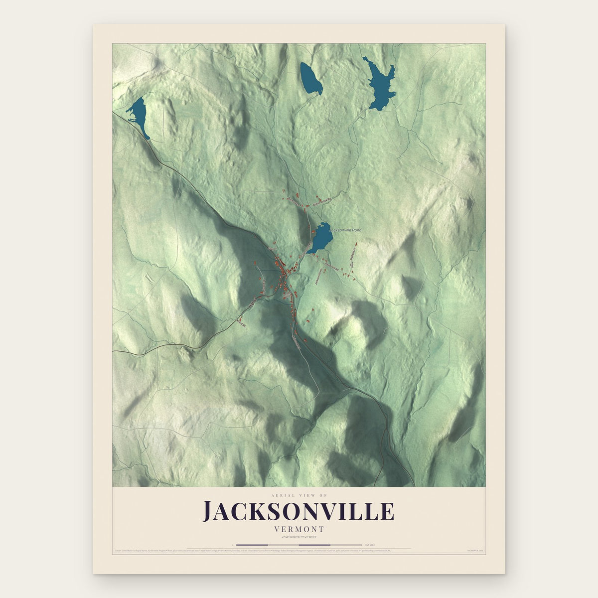 Jacksonville, Vermont map print, the full design