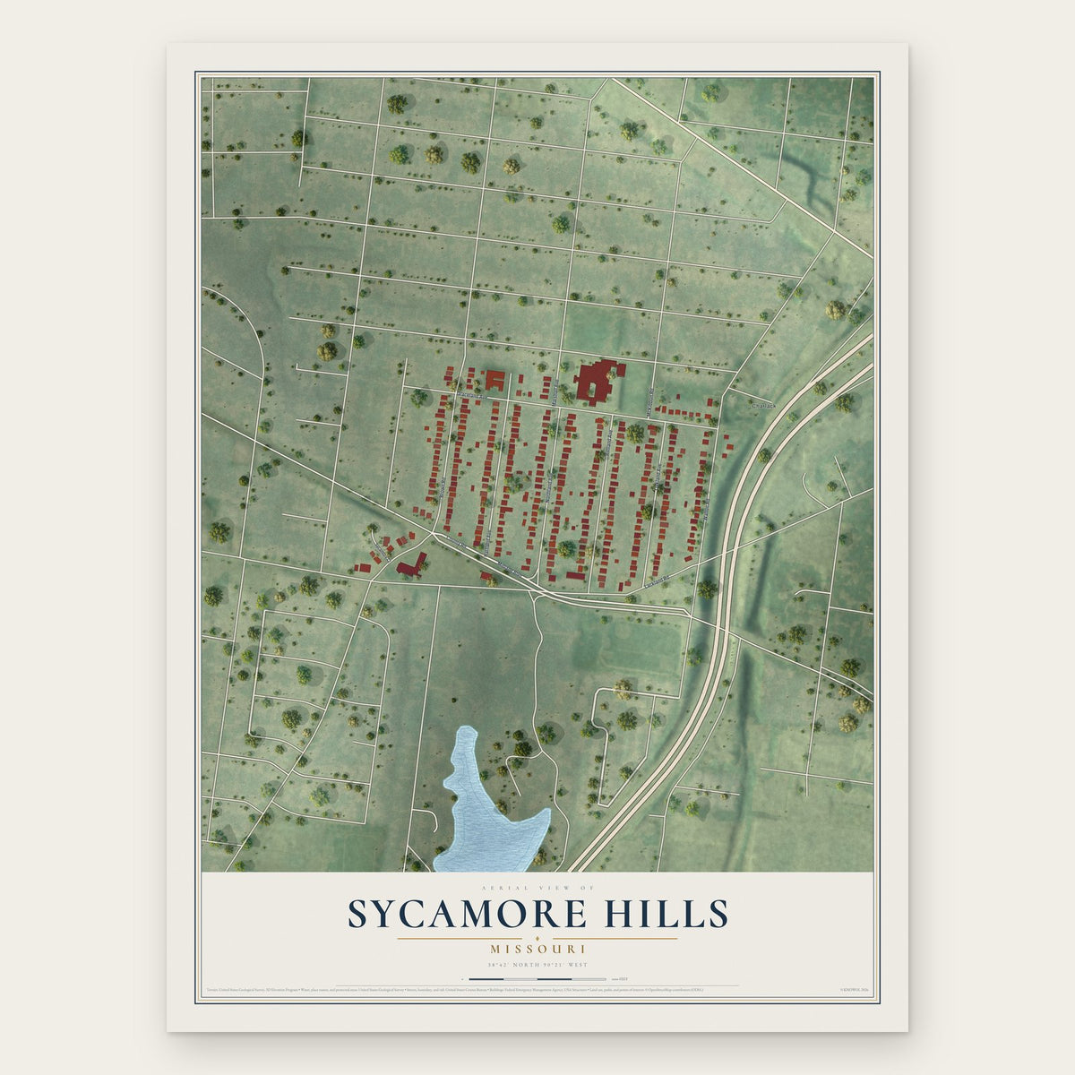 Sycamore Hills, Missouri map print, the full design
