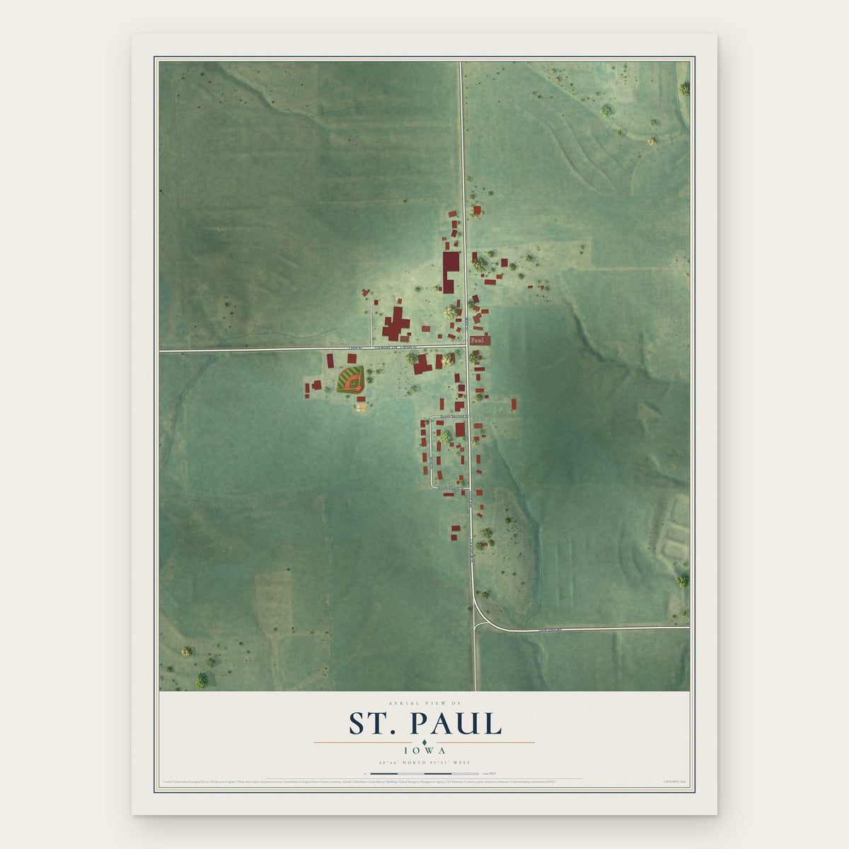 St. Paul, Iowa map print, the full design