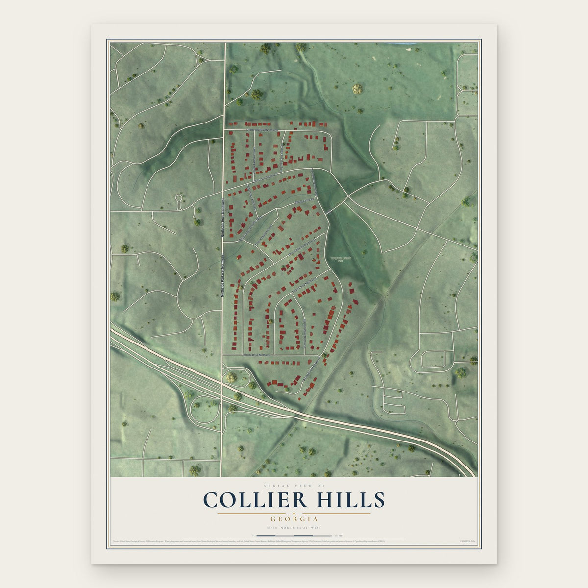 Collier Hills, Georgia map print, the full design