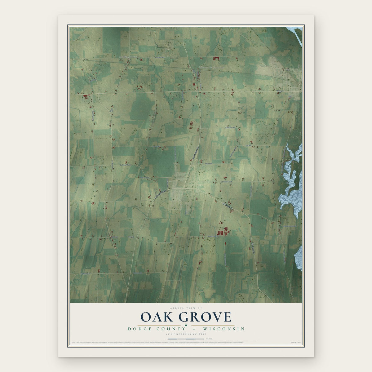 Oak Grove, Dodge County, Wisconsin map print, the full design