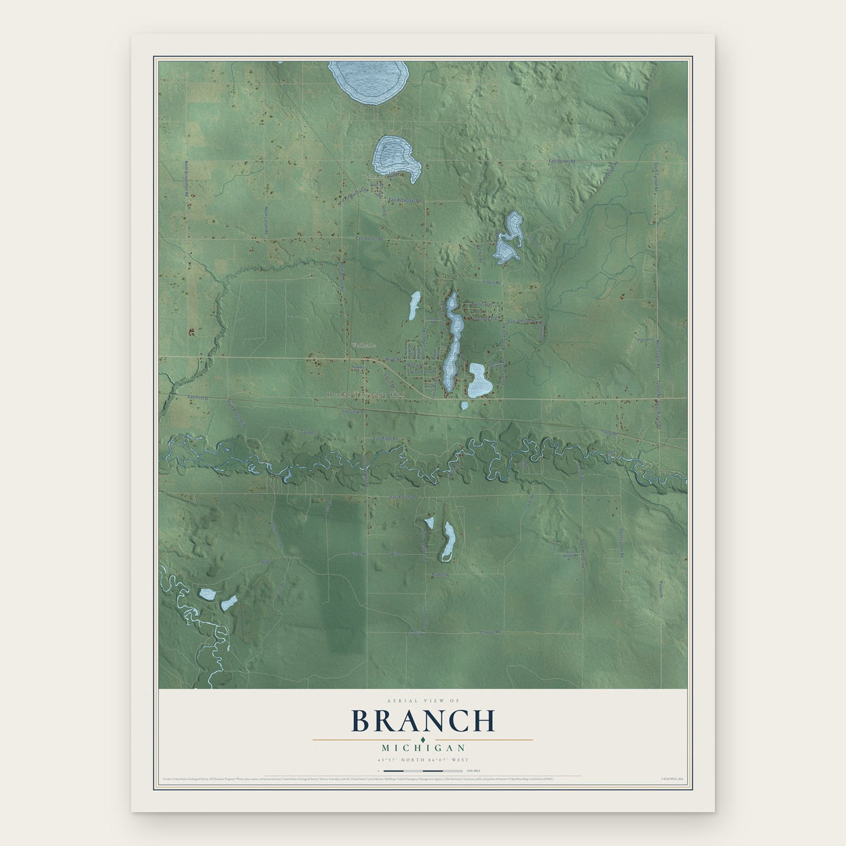 Branch, Michigan map print, the full design