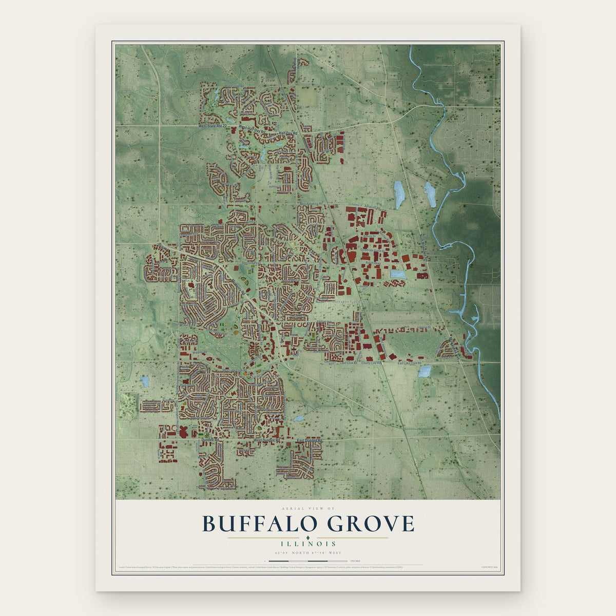 Buffalo Grove, Illinois map print, the full design