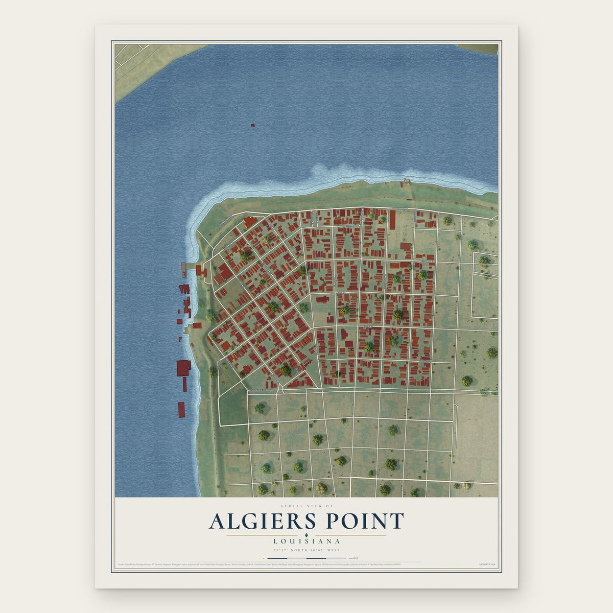 Algiers Point, Louisiana map print, the full design