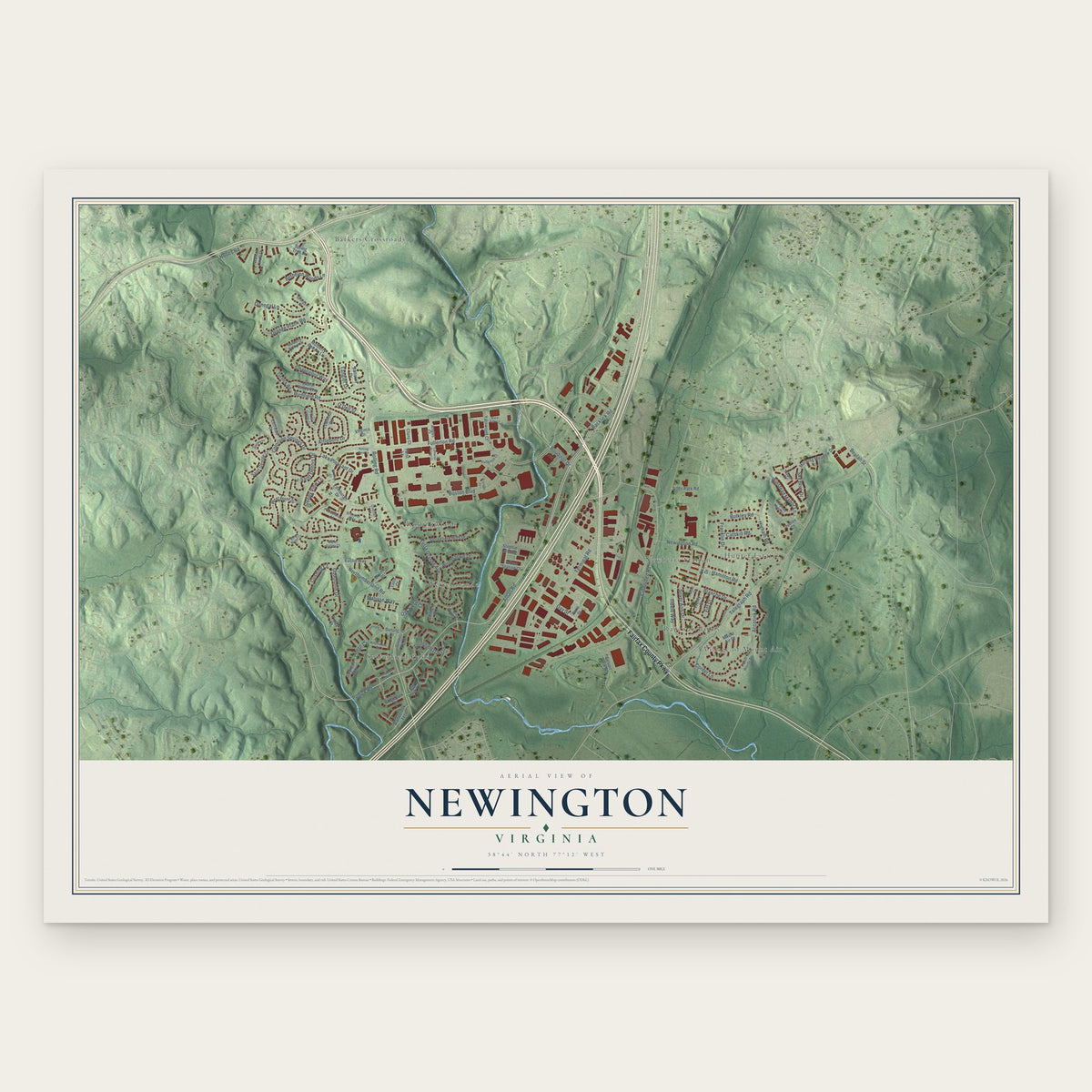Newington, Virginia map print, the full design